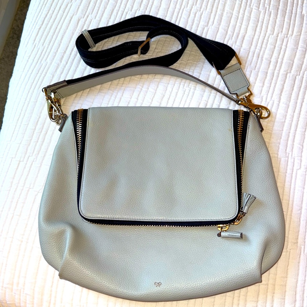 Anya Hindmarch Gray Satchel with Black Strap